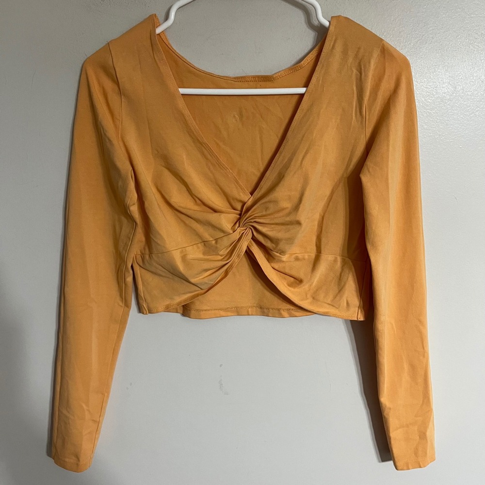 Hollister Must-Have Collection Twist Front Long Sleeve Crop Top Orange Yellow M